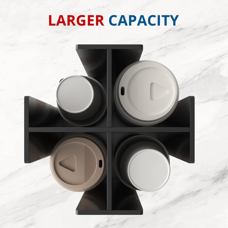 KOTEMON Cup and Lid Holder, 4 Compartment, Square | Rotating Coffee Cup Dispenser Lid Carousel for Restaurant, Buffet, Coffee Station, Bar, Countertop, Black Acrylic - Image 4